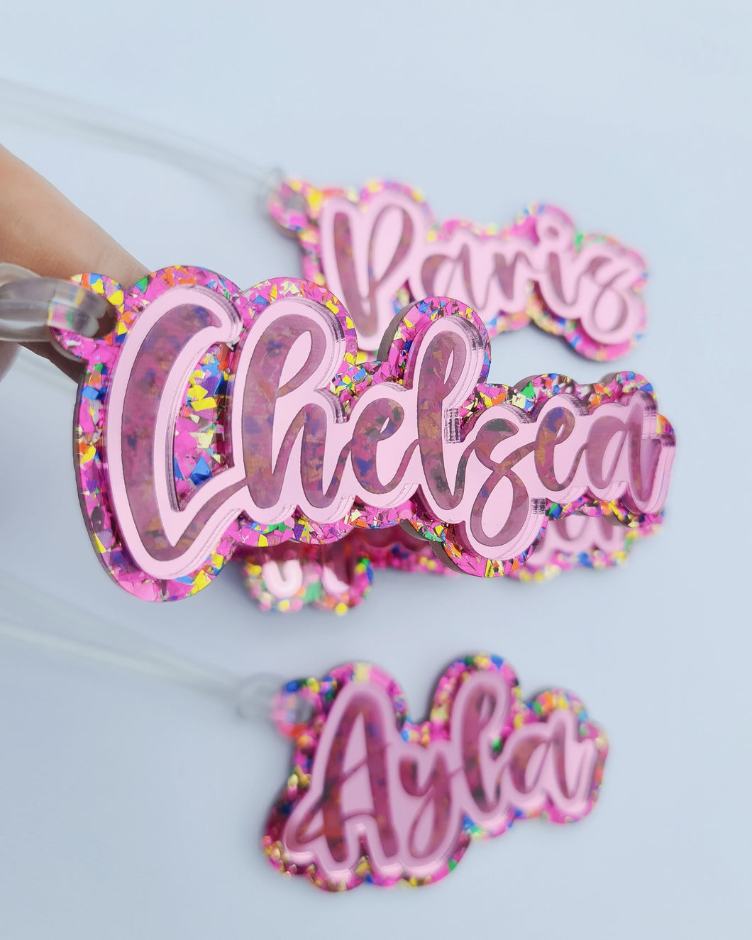 Chunky glitter bag tag