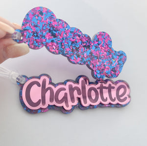 Chunky glitter bag tag