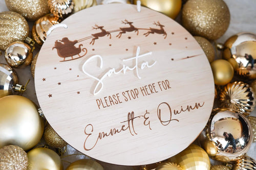 'Santa please stop here' wooden sign